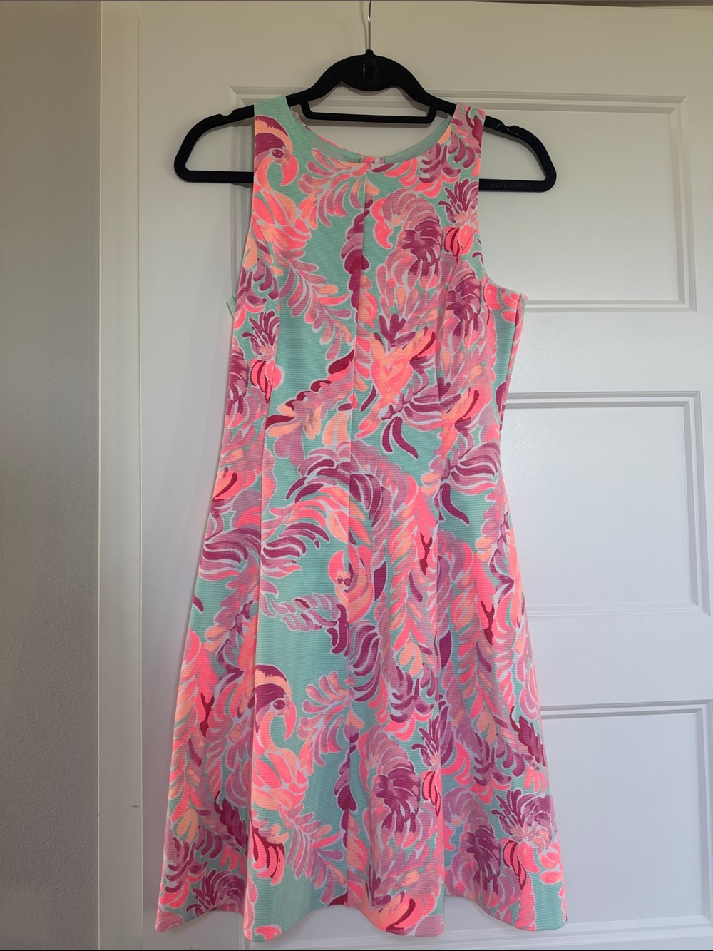 Lilly Pulitzer Sleeveless Floral Fit-and-Flare Dress in Poolside Blue Love Birds